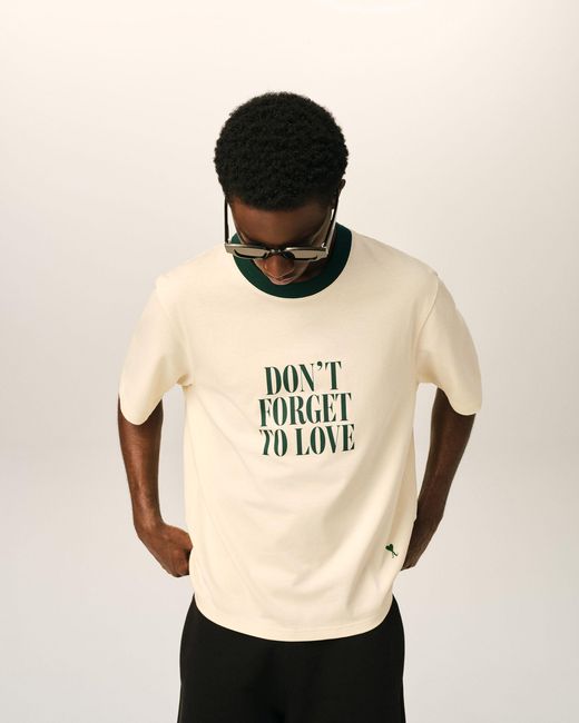 AMI Natural Ecru Printed Cotton "Don'T Forget To Love" T-Shirt