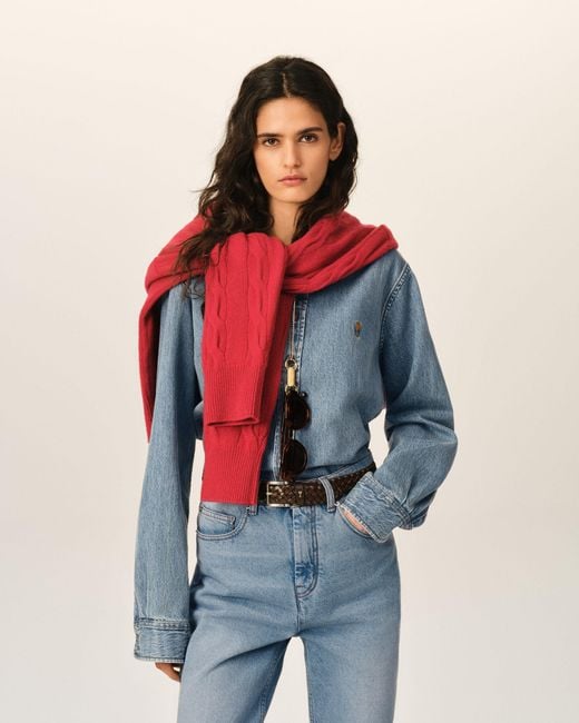 AMI Blue Denim Cotton Ami De Coeur Shirt