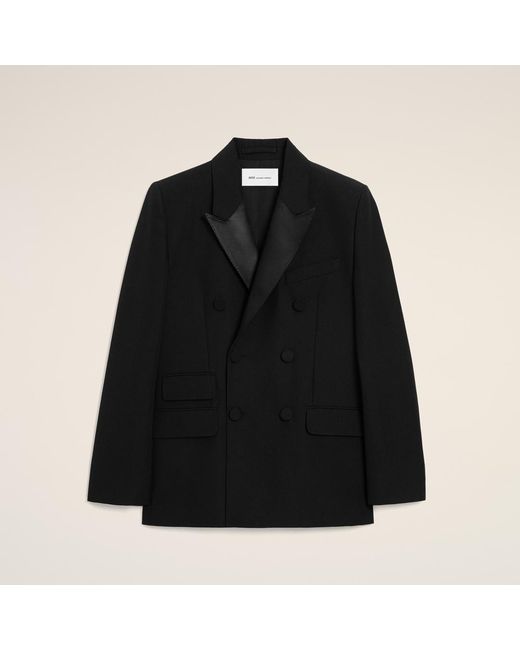AMI Black New Wool Double Breasted Straight Smocking Jacket for men