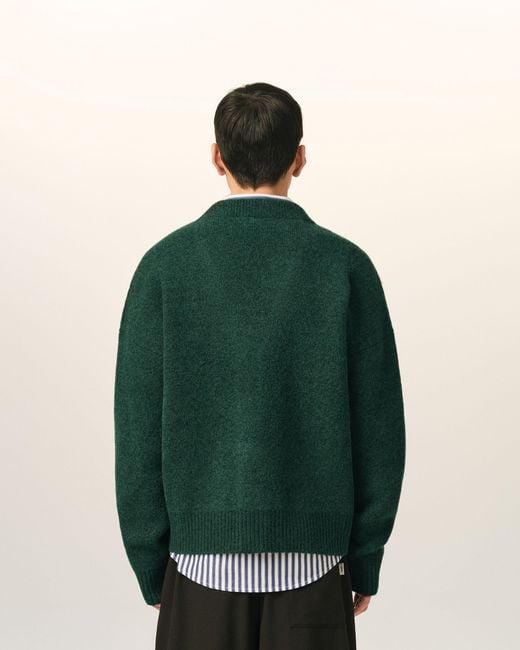AMI Green Alpaca Cardigan With Ami De Coeur