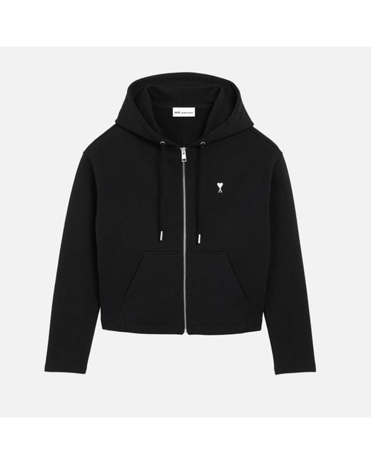 AMI Black Cotton Ami De Coeur Zipped Hoodie
