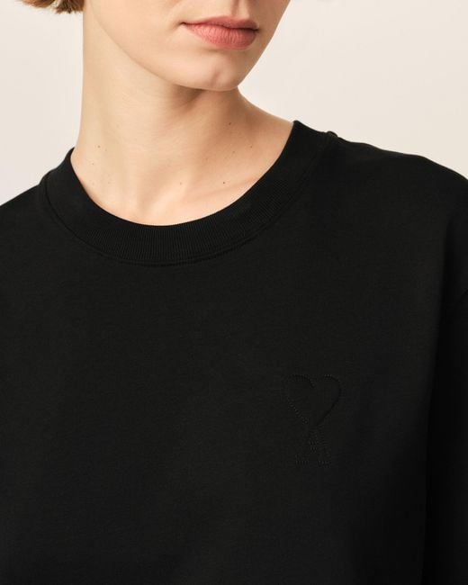 AMI Black Cotton T-Shirt With Embossed Ami De Coeur
