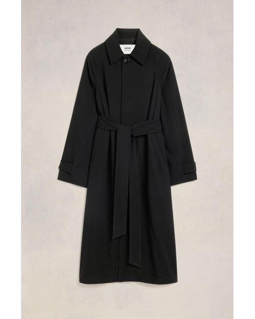 AMI Black Long Belted Coat for men