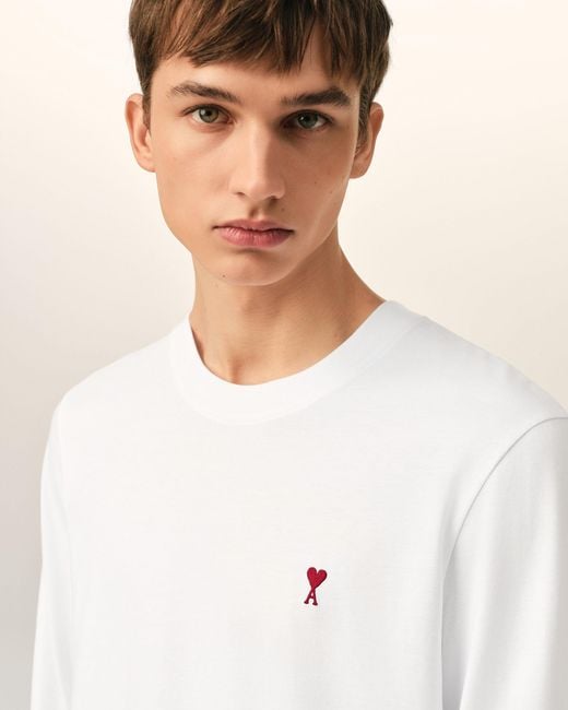 AMI Natural Cotton Longsleeves T-Shirt With Ami De Coeur
