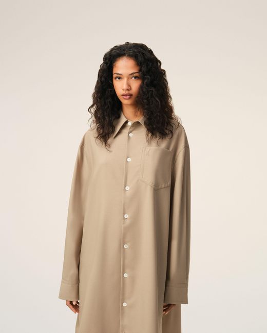 AMI Natural New Wool Ami De Coeur Wide Shirt Dress