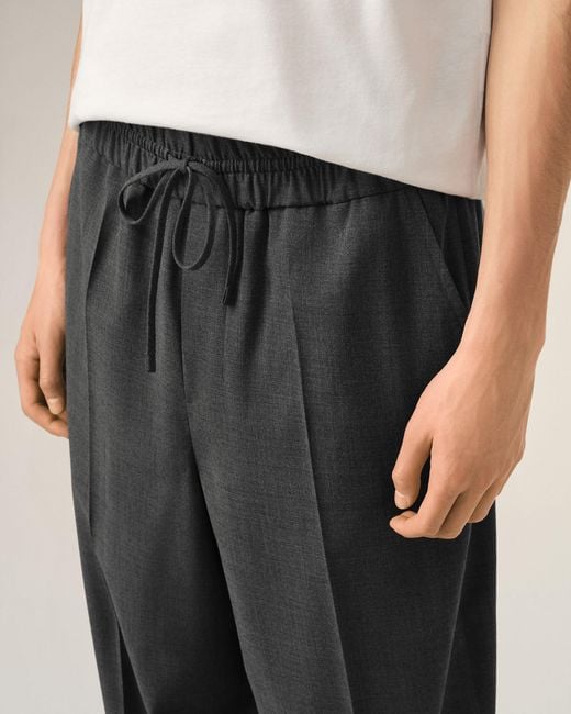 AMI Gray Elasticated-Waist Wool Trousers