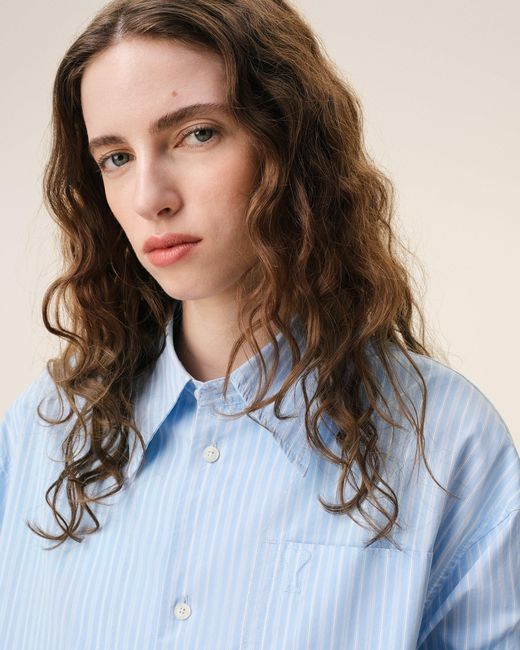 AMI Blue Cotton Ami De Coeur Wide Shirt Dress