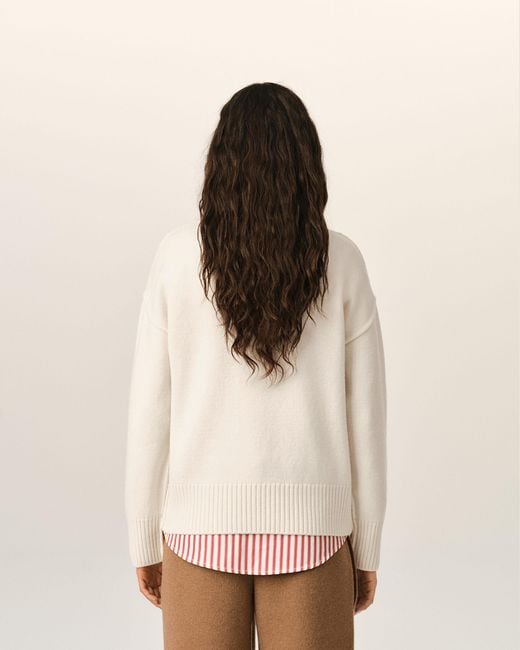 AMI Natural Crewneck Wool Sweater With Ami De Coeur