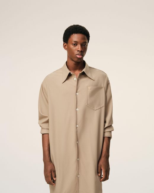 AMI Natural New Wool Ami De Coeur Wide Shirt Dress