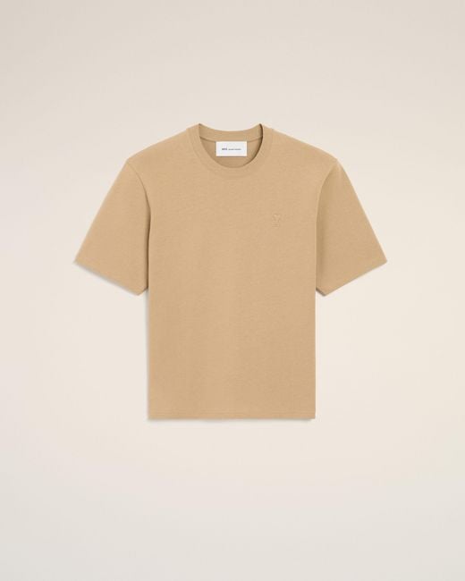 AMI Natural Cotton T-Shirt With Embossed Ami De Coeur