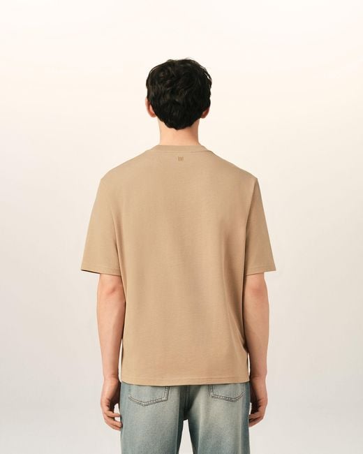 AMI Natural Cotton T-Shirt With Embossed Ami De Coeur
