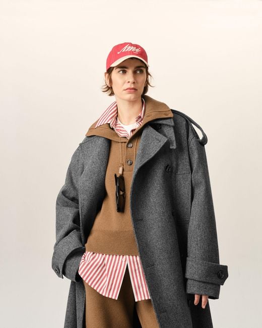 AMI Gray Wool Trench Coat