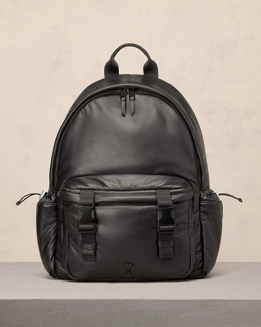 Ami Paris Leather Ami De Coeur Backpack in Gray | Lyst