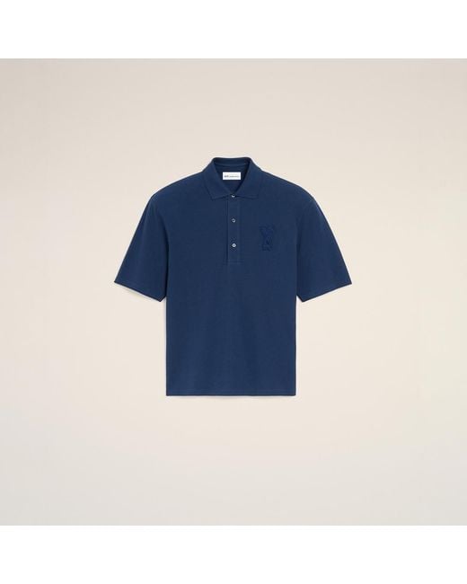 AMI Blue Cotton Ami De Coeur Knitted Patch Polo