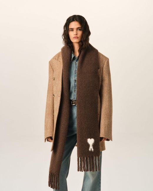 AMI Brown Alpaca Scarf With Ami De Coeur