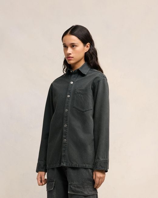 AMI Black Cotton Twill Ami de Coeur Overshirt