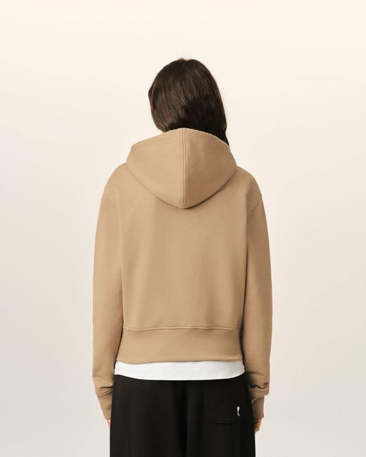 AMI Natural Zipped Cotton Hoodie With Ami De Coeur