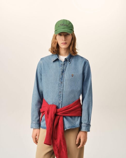 AMI Blue Denim Cotton Ami De Coeur Shirt