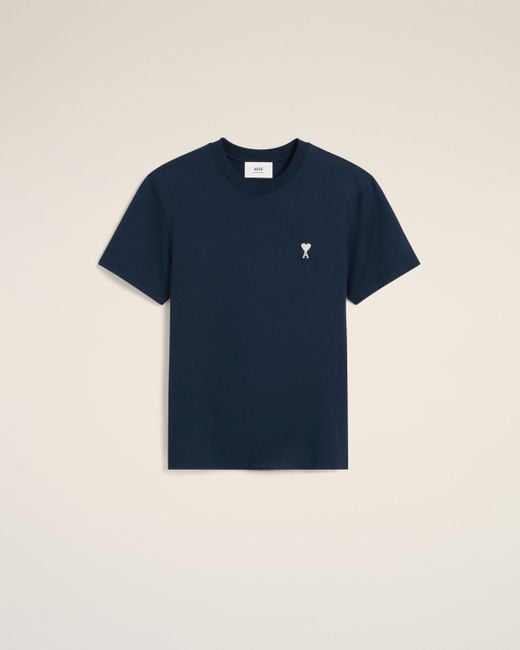 AMI Blue Cotton Ami De Coeur T-Shirt for men