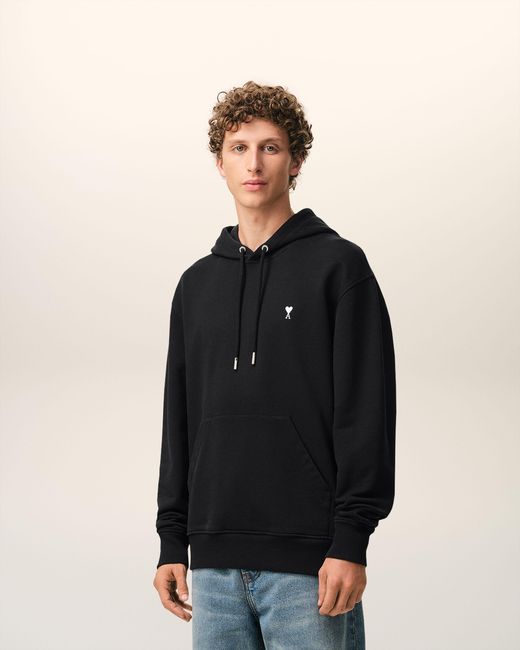 AMI Black Cotton Ami De Coeur Hoodie for men