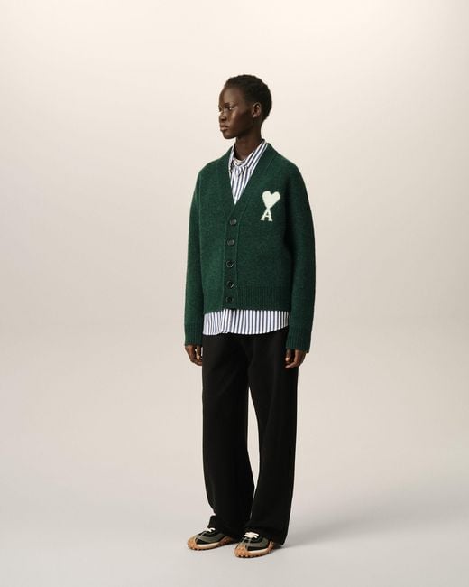 AMI Green Alpaca Cardigan With Ami De Coeur