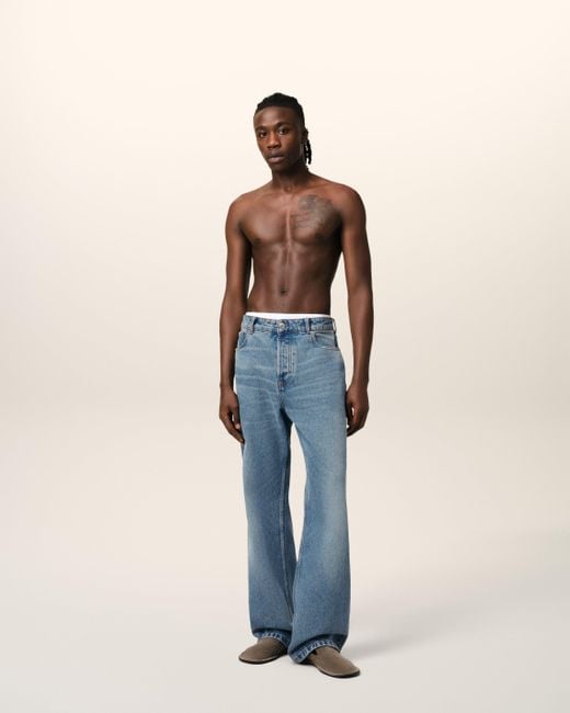AMI Blue Cotton Large Fit Jeans for men