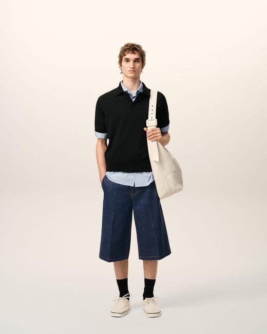 AMI Blue Cotton Loose Bermuda Shorts for men
