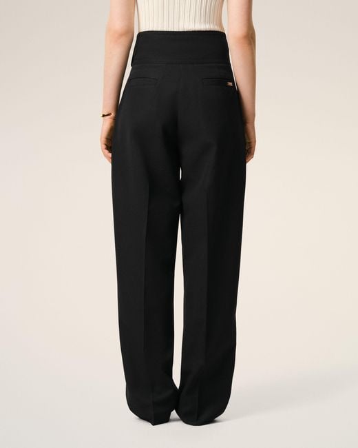 AMI Black New Wool Wrapped Belted Trousers