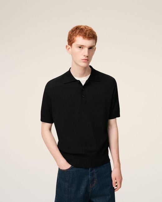 AMI Black Knit Short Sleeves Polo for men