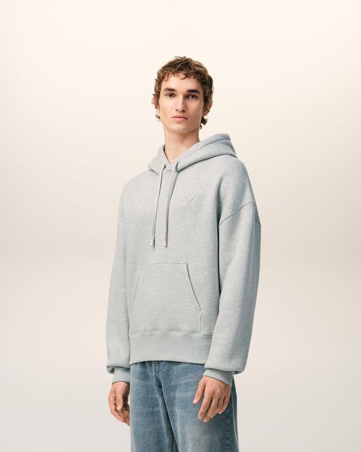 AMI Gray Cotton Embossed Ami De Coeur Hoodie