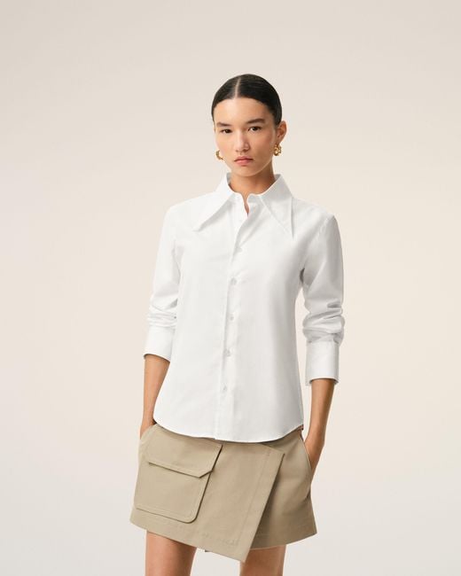 AMI Natural Blended Silk Sharp Collar Adjusted Shirt