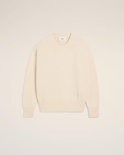 AMI Natural Cotton Ami Embroidered Crewneck Sweater for men