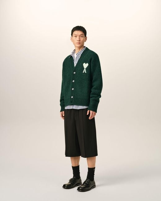 AMI Green Alpaca Cardigan With Ami De Coeur