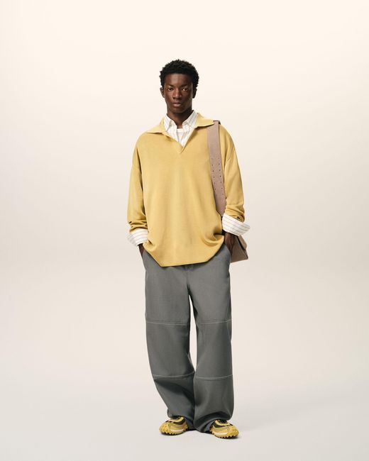 AMI Gray Contrast-Topstitching Worker Trousers for men