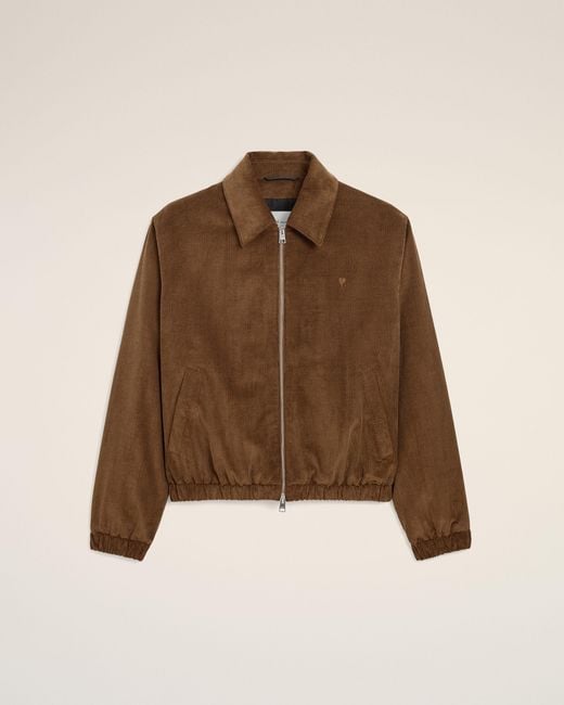 AMI Brown Corduroy Cotton Padded Jacket With Ami De Coeur for men