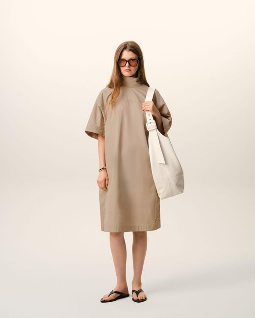 AMI Natural Cotton Stand Up Collar Buttoned Dress