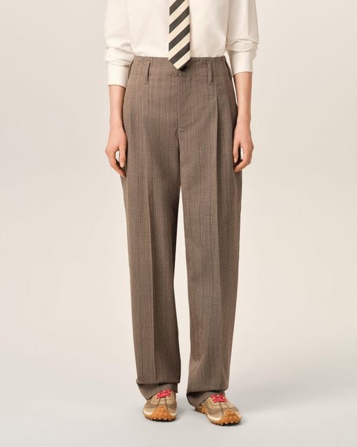 AMI Natural Striped Wool Two-Pleats Trousers
