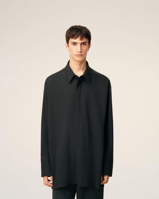 AMI Blue Wool Long Oversized Shirt for men