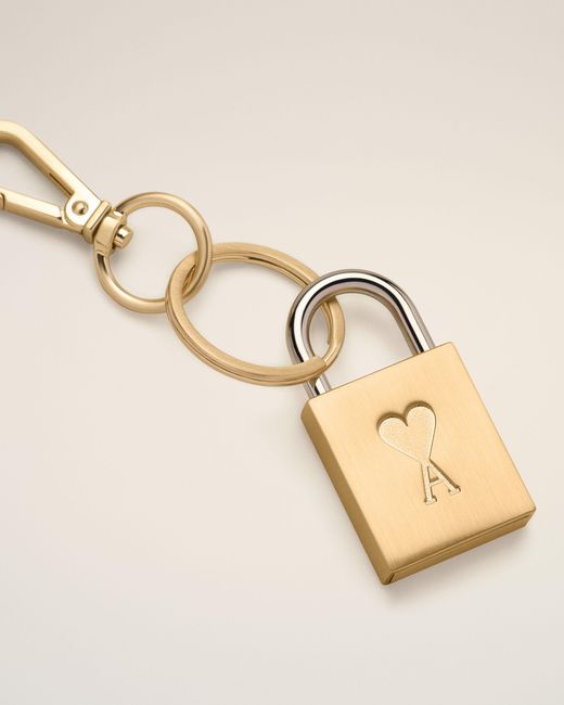 AMI Natural Metal Padlock Keyring With Ami De Coeur