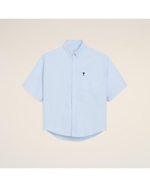 AMI Blue Cotton Boxy Embroidered Ami De Coeur for men