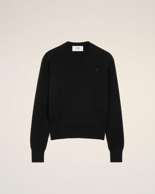 AMI Black Wool Ami De Coeur Crewneck Sweater for men