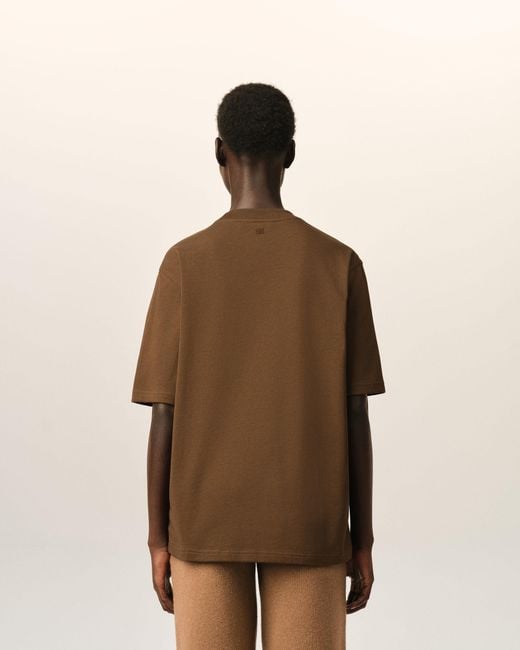 AMI Brown Cotton T-Shirt With Embossed Ami De Coeur