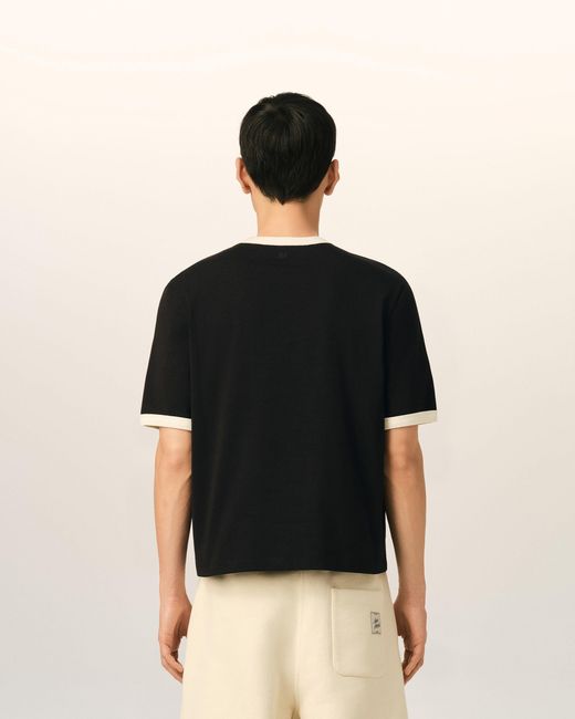 AMI Black Contrasted Cotton T-Shirt With Ami De Coeur for men