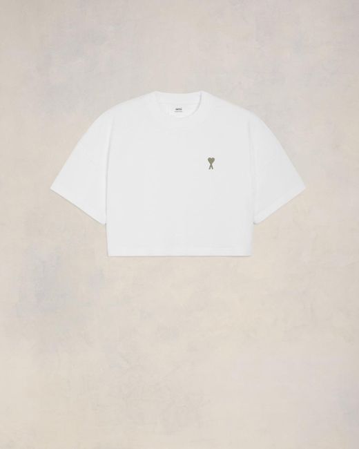 Ami Paris Ami De Coeur Crop T-Shirt in Natural | Lyst