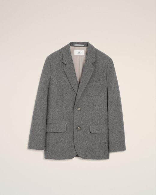 AMI Gray Wool Loose Single Breasted Jacket