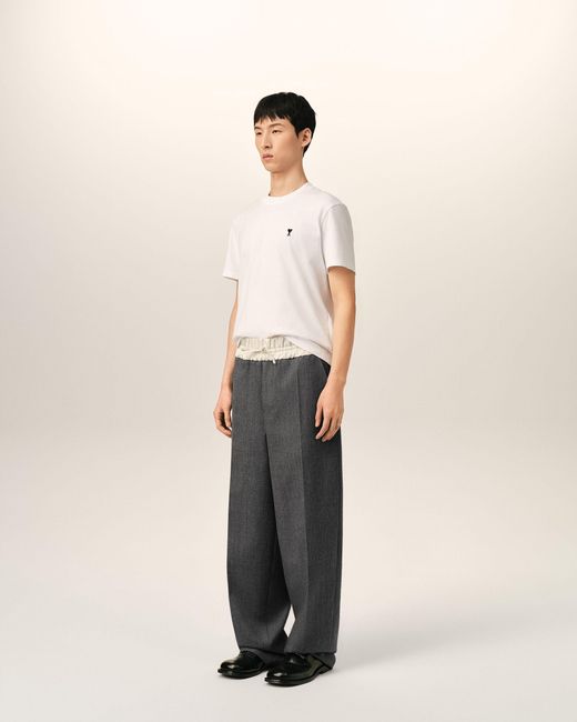 AMI Multicolor Elasticated-Waist Wool And Satin Trousers for men