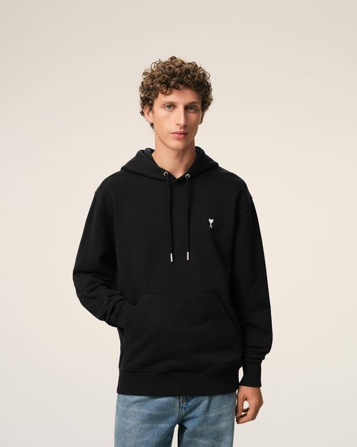 AMI Black Cotton Ami De Coeur Hoodie for men