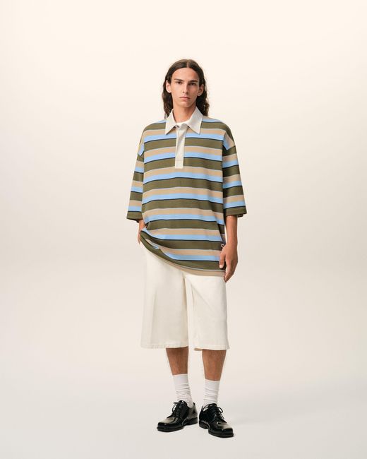 AMI Blue Striped Cotton Ami Patch Polo