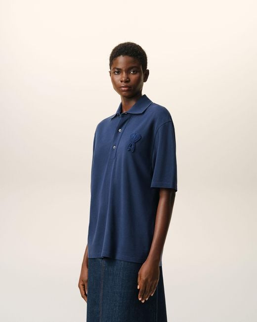 AMI Blue Cotton Ami De Coeur Knitted Patch Polo