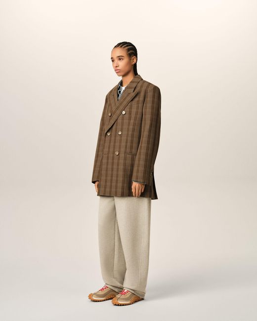 AMI Natural Double Breasted Checkered Wool Blazer